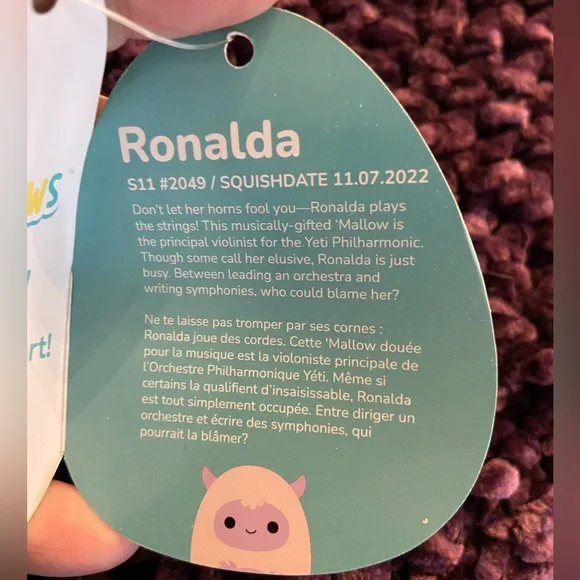 11" Ronalda Pink Purple Yeti Squishmallow NWT - Picture 4 of 4